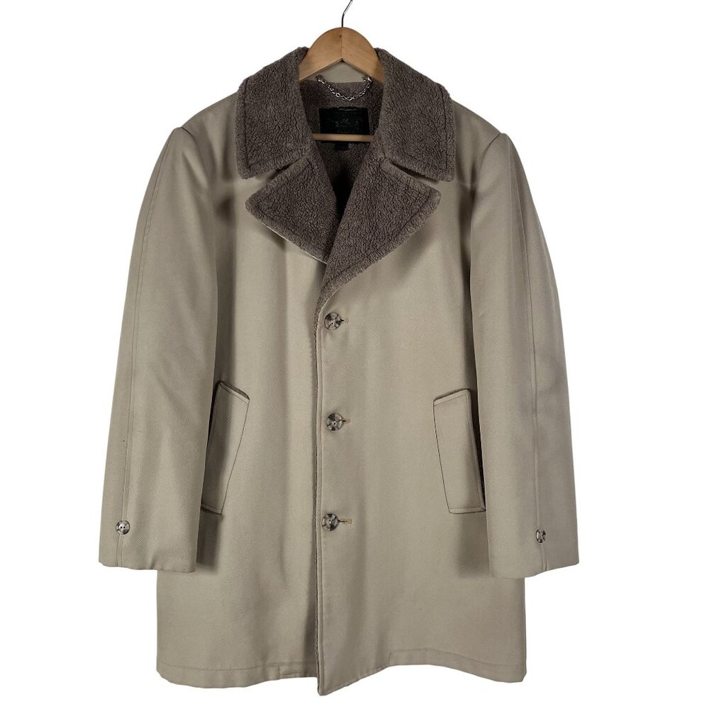 VTG Fellini Overcoat Mens 40R Sherpa Faux Fur Lined Winter‎ Heavy Grandpa